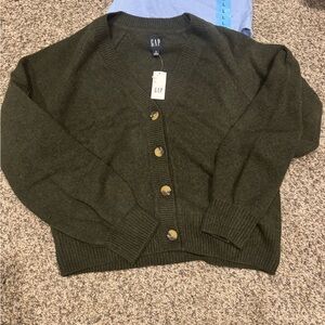 GAP Olive Green V-Neck Button-Front Cardigan